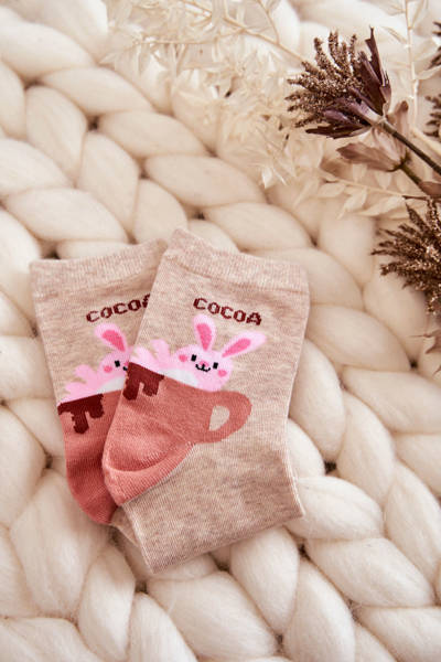 Lustige socken für Damen Kaninchen in einer Tasse beige