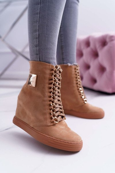 Női Lu Boo Sneakers Arany lánc velúr Camel Monica