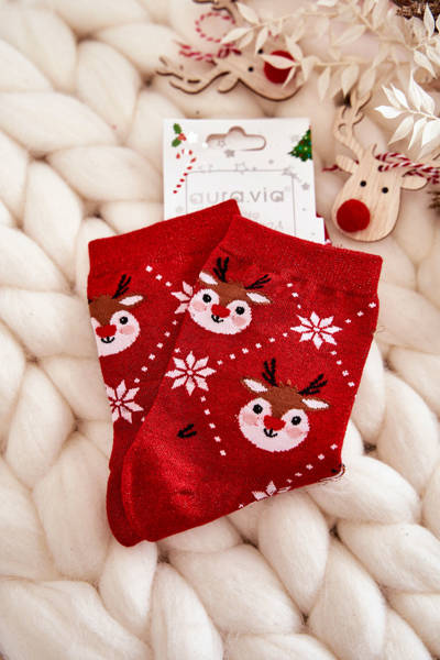 Chaussettes de Noël Femme Renne Brillant Rouge