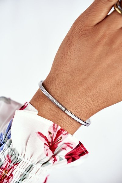 Oțel cu brățară pentru femei cu zirconi argintii Guadiana