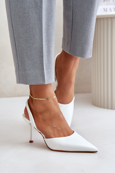 Pantofi Cu Toc Stiletto Albi Emmizola