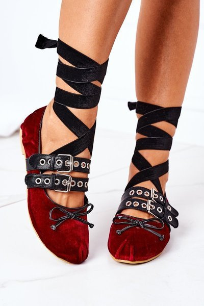 Lu Boo Gebundene Ballerinas aus Velours Maroon