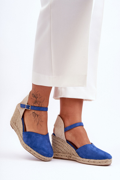 Veloursleder Sandalen Mit Keilabsatz Blaue Selfoss