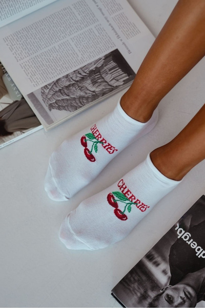 Damen Sneaker Socken CHERRIES Weiße