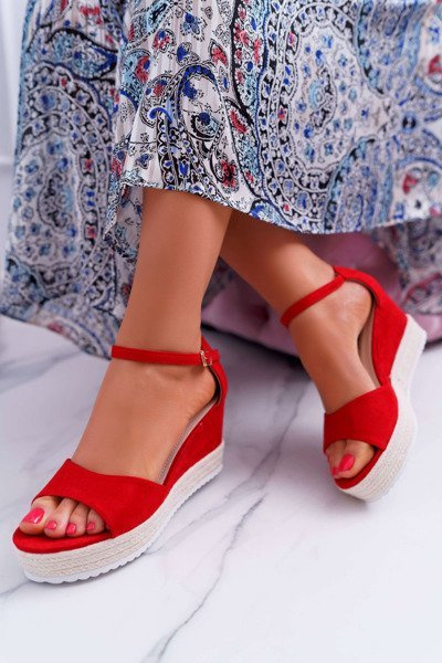 Sandales Plateforme Ancre Femme Daim Rouge Delima
