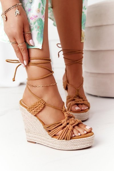 Sandales Compensées À Lacets Avec Tresses Camel Run The World