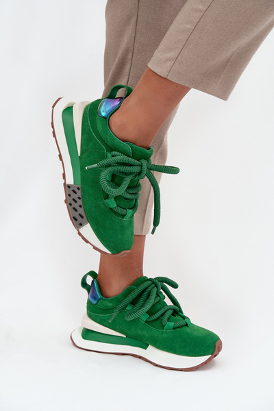 Wildledersneaker Damen auf Plateausohle mit dicker Schnürung Artiker 55C0136 grün
