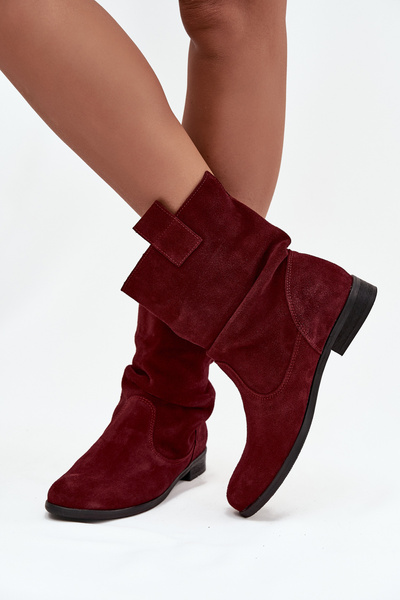 Bottes en cuir suédé pour femmes à plissure doublée isolée Zazoo 4210 Bordeaux