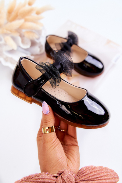 Ballerines Enfant Laquées Avec Velcro Noir Carla