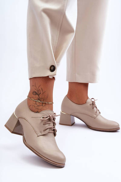 Demi-bottes en cuir à talon pour femme Beige Keria