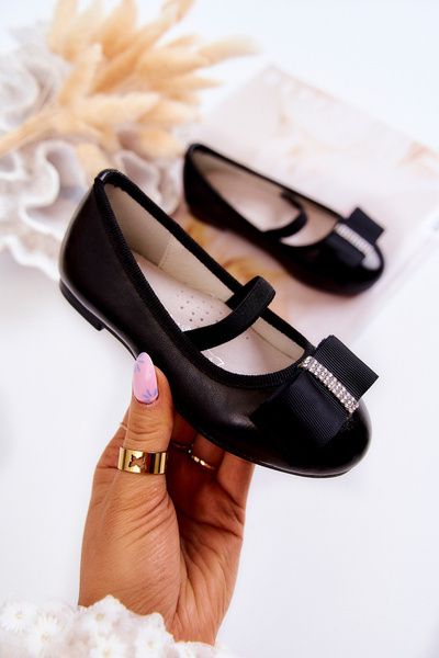 Ballerines Enfant En Cuir Avec Noeud Décoratif Noir Claril