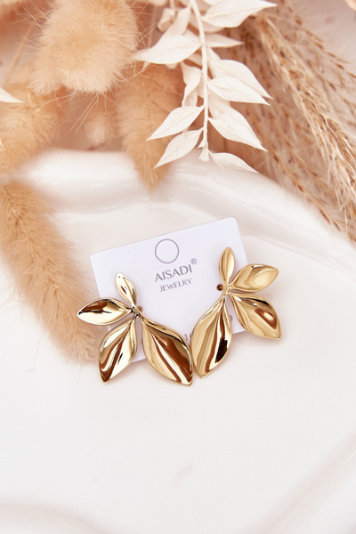 Gros boucles d'oreilles pour femmes feuilles doré
