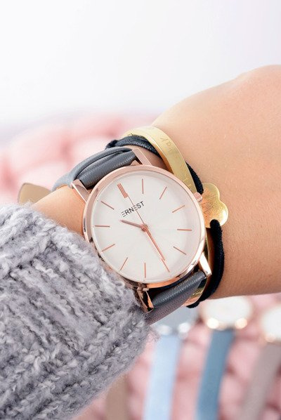 Graue elegante Leder Damen Ernest Uhr