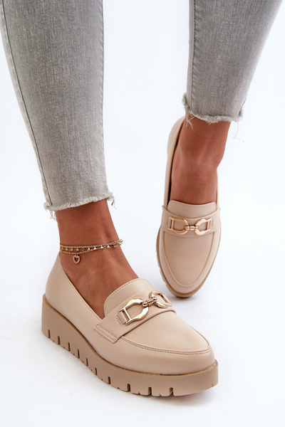 Damen Plateau Mokassins mit heller beiger Verzierung Kaldina