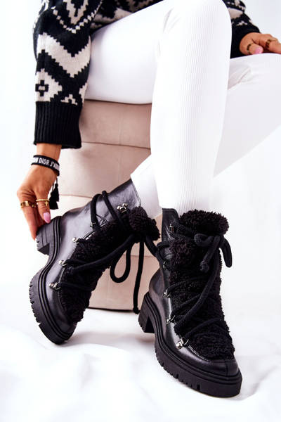 Bottes De Trappeur En Cuir Nouées Lewski Noir 3116