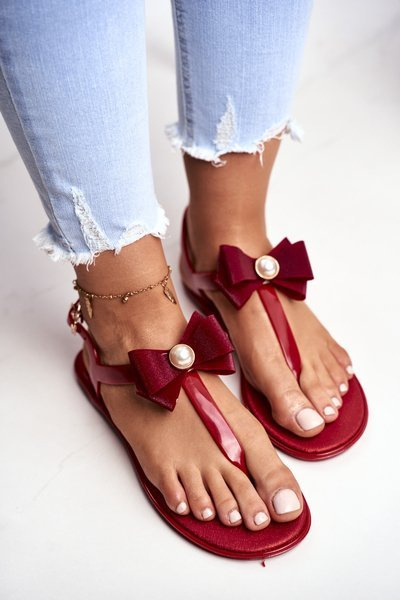 Red Women's Rubber Sandals Bow Japanese Etta