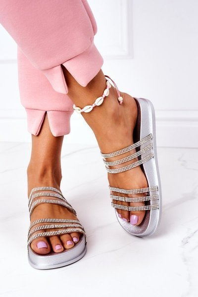 Chaussons En Caoutchouc Avec Zircon Cubique Argent Miss You
