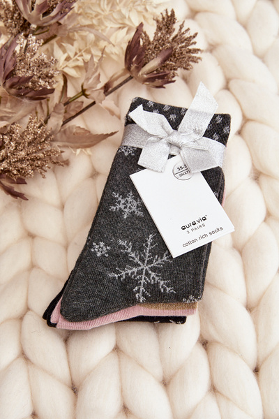 Damen Weihnachtssocken 3er-Pack Schwarz-Rosa