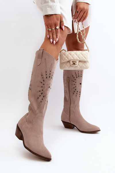 Zazoo 2909 Bottines découpées en daim à talon bas Beige