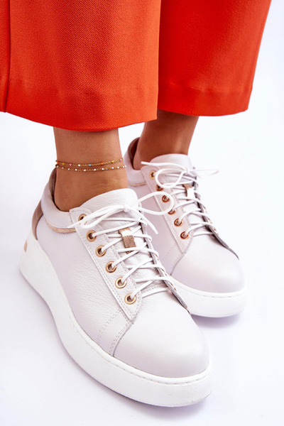 Chaussures de sport à plateforme en cuir pour femmes blanches Caressa