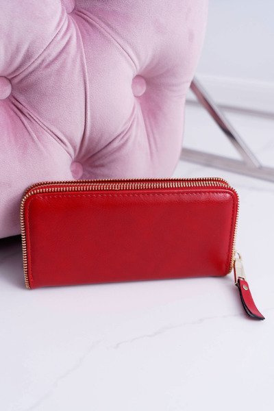 Women's Wallet Large Red Gold Decorative Zipper