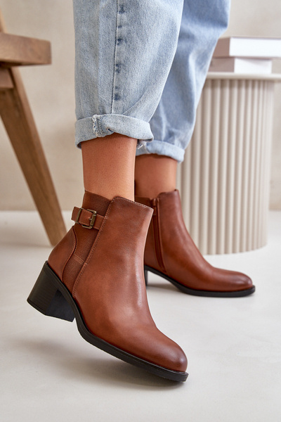 Bottines isolées à gros talon et boucle pour femme Camel Nevillira