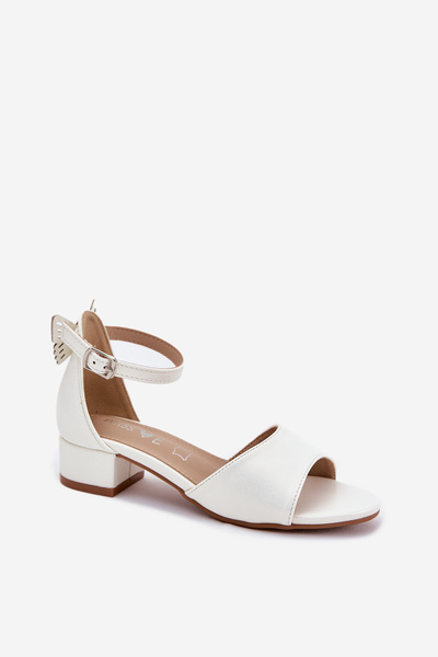 Glänzende Mädchen Sandalen Mit Niedrigem Absatz Weiße Ainare