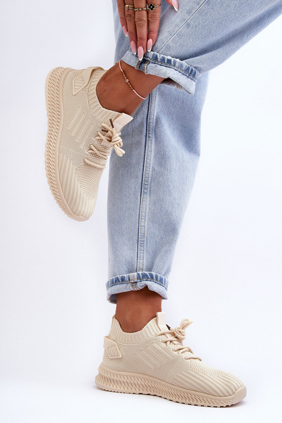 Women's Slip-On Fabric Sports Shoes Beige Zauna