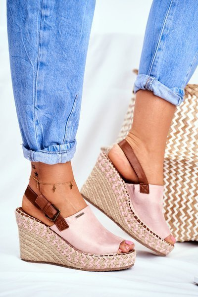 Sandales à talon compensé pour femmes Big Star rose FF274984