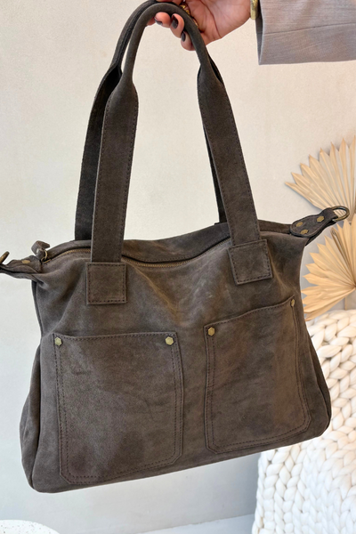 Sac en Cuir Velours Avec Poches Marron Zephina