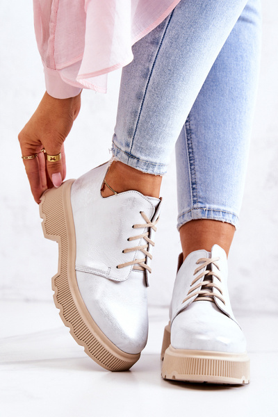 Brogues a masszív talpon Nicole 2701/005 fehér-ezüst