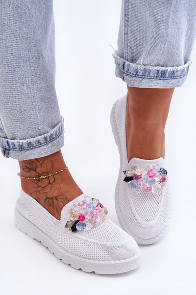 Women's Slip-On Tennis Sneakers with Ornament White Taylor
