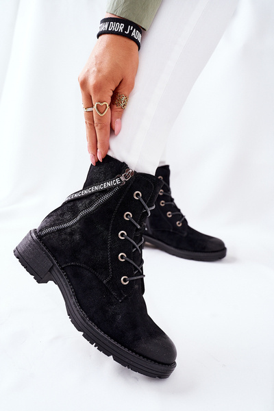 Women's Flat Boots Workers Black Goorey