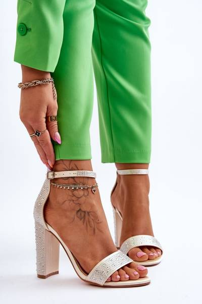 Sandales à talons hauts pour femmes avec zircons Beige Idéaliste