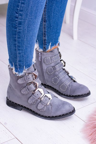 Lu Boo Dunkelgrau Virginia Rock Star Stiefel Nietenschnalle Wildleder