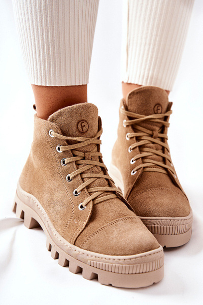 Baskets Bottines Rembourrées En Daim Camel Madisson