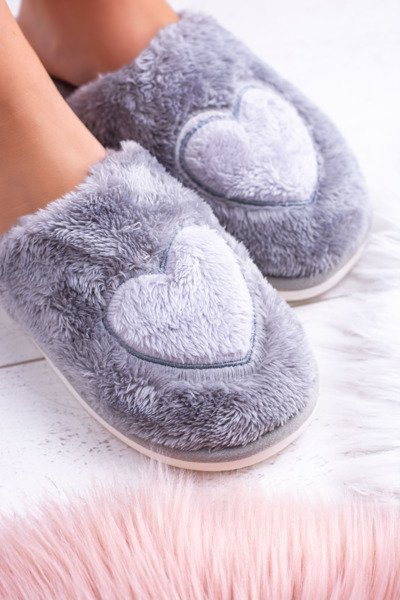 Pantoufles grises coeurs pour femmes