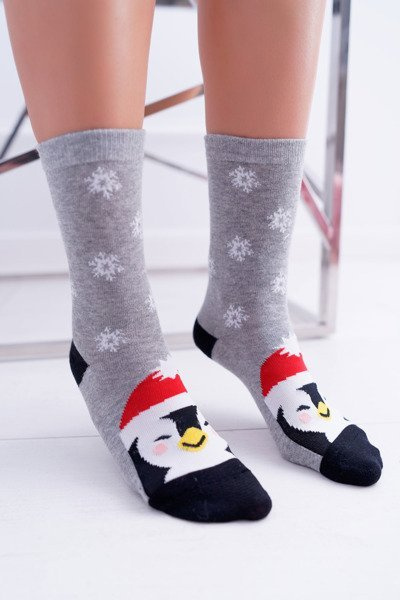 Women's SOXO Socks Grey With Penguin