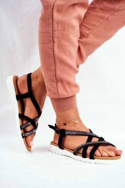 Sandales Lu Boo Pour Femmes Avec Zircons 406-6 Noir Feen