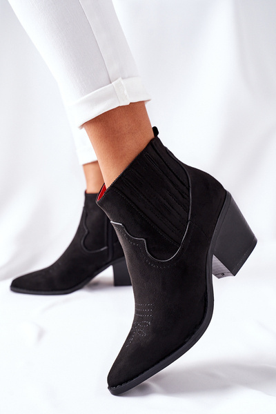 Cizme pentru femei cu călcâi plat, piele de piele neagră Beamhurst