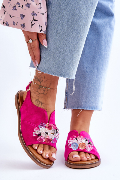 Sandales Femme En Daim Avec Pierres Fuchsia Mersea