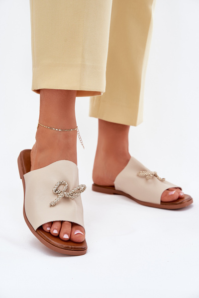 Sandales pour femmes à talon plat avec lien décoratif beige Norela