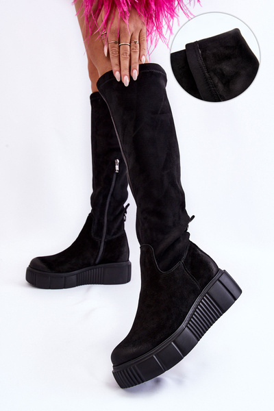 Bottes à plateforme en daim avant le genou Black Spectrum