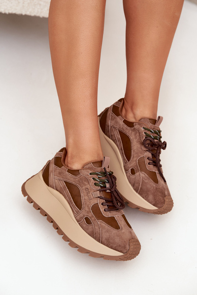 Leather Platform Sneakers Womens Big Star SS274626 HI-POLY SYSTEM Camel