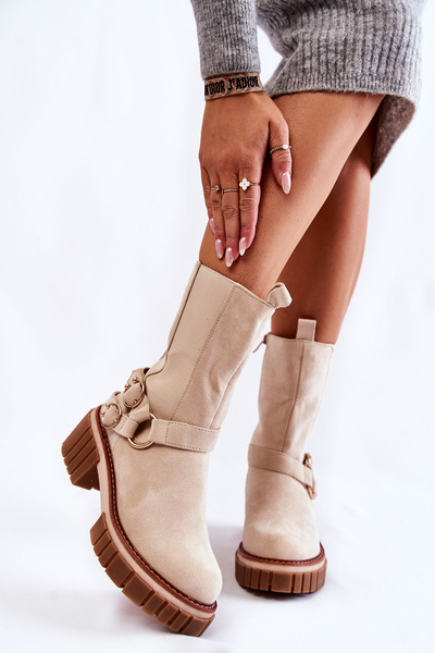 Cizme din piele intoarsa eco Beige Brinnon