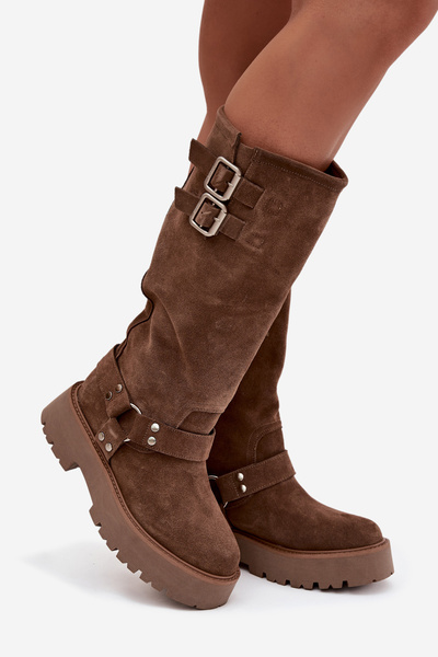 Bottes en cuir suédé pour femmes avec boucles isolées Big Star OO274A182 beige