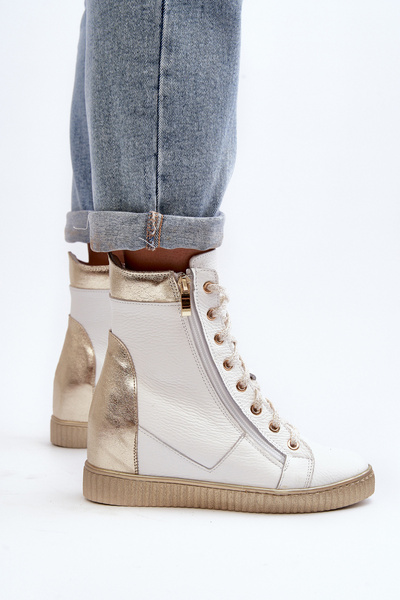 Zazoo 3081 Damen Ledersneaker mit Keilabsatz Weiß