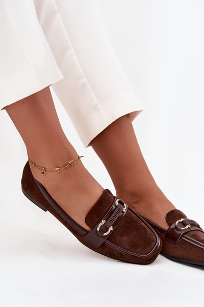 Mocassins Loafers Femmes Avec Élément Décoratif Chocolat Evelora
