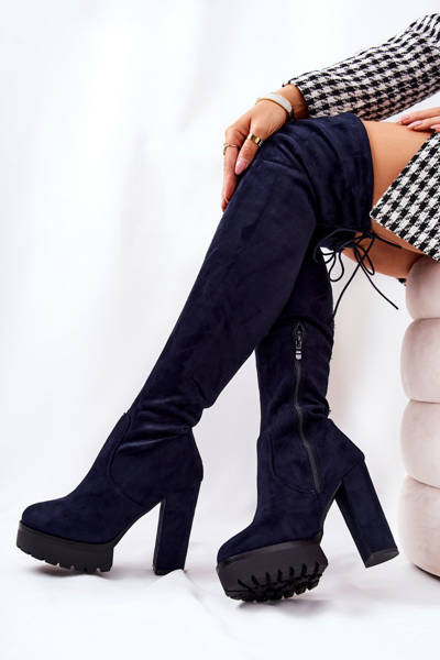 Suede over-the-knee boots Navy blue Fillis