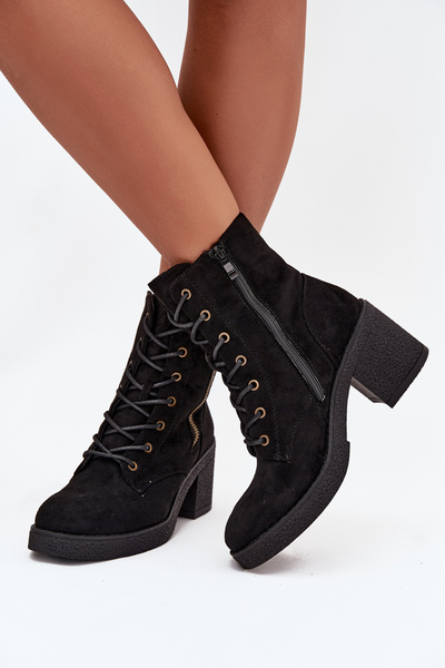 Isolierte Damenschuhe mit Schnürung und Reißverschlüssen Schwarze Paressa